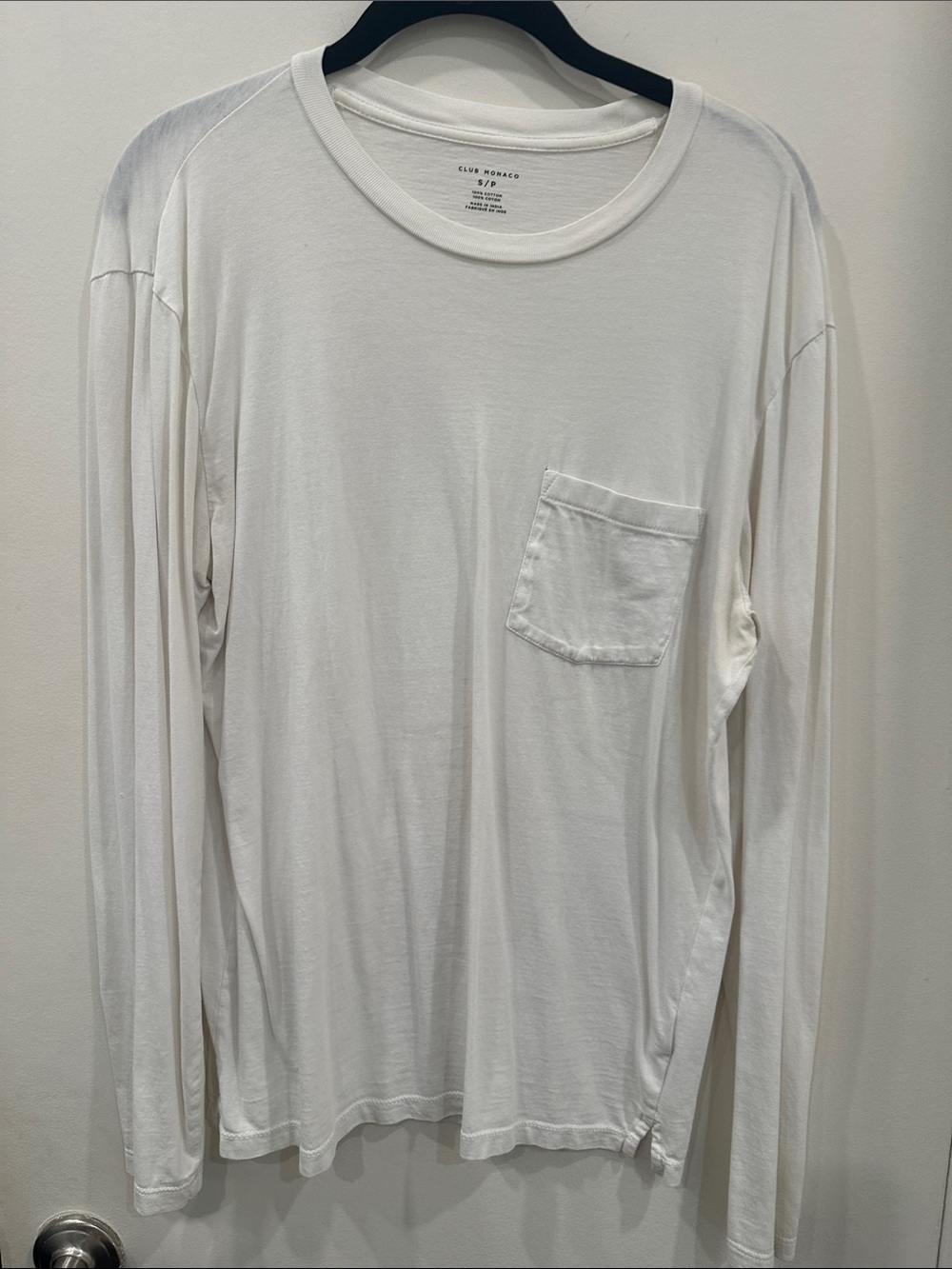 Club Monaco Men’s Long-Sleeve Pocket Tee - White
